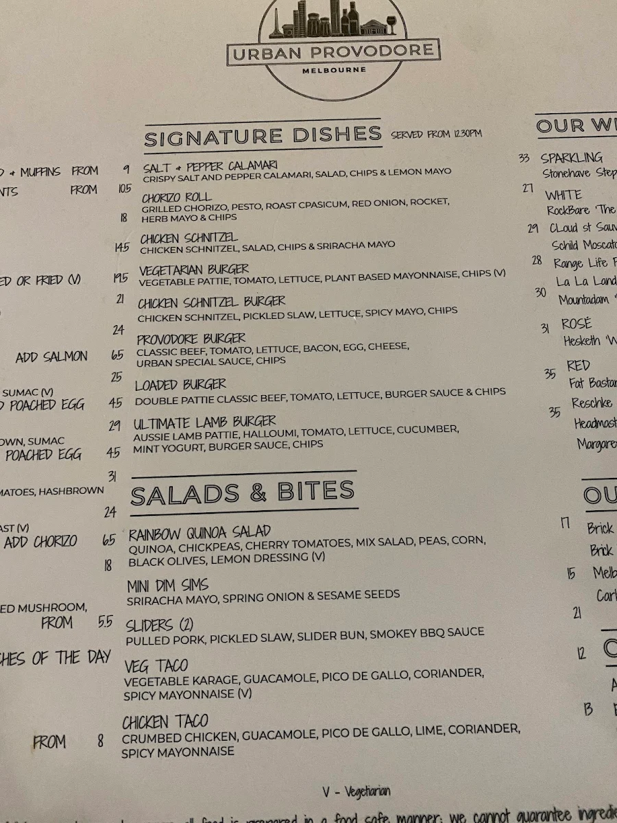 Menu, Urban Provodore