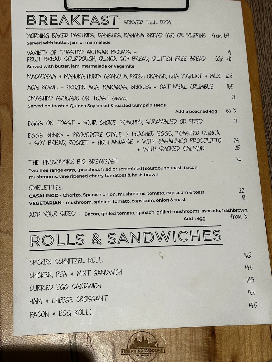 Menu, Urban Provodore