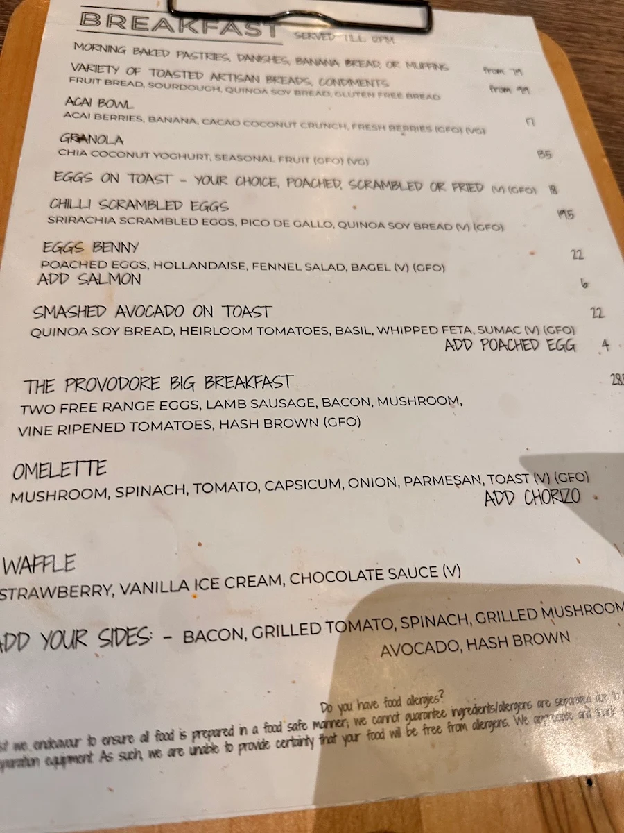 Menu, Urban Provodore