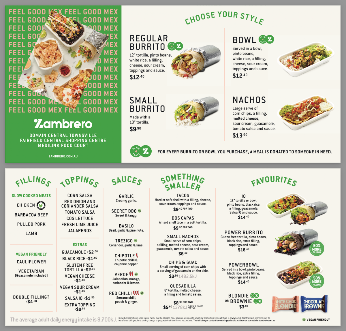 Menu, Zambrero Fairfield Central