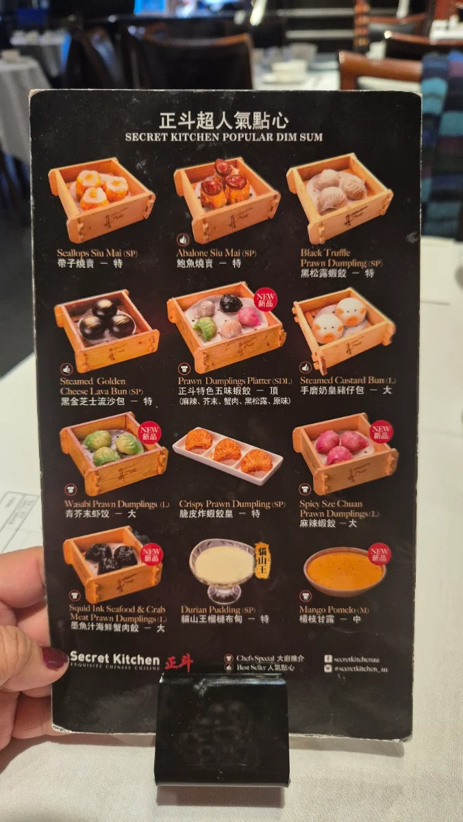 Menu, Secret Kitchen Chinatown