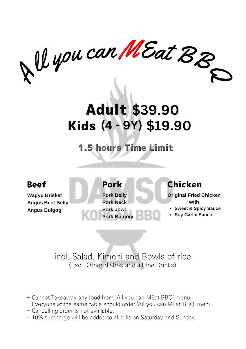 Menu, DAMSO Korean BBQ
