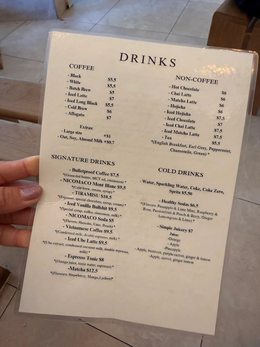 Menu, Supersede Coffee