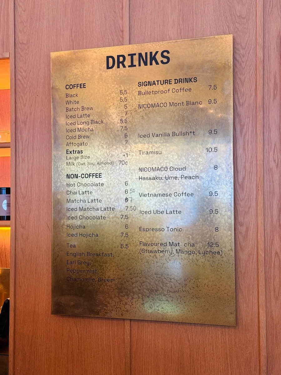 Menu, Supersede Coffee