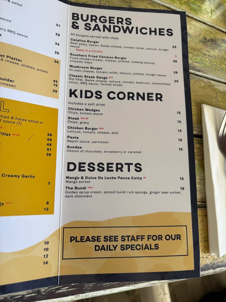 Menu, Grand View Hotel