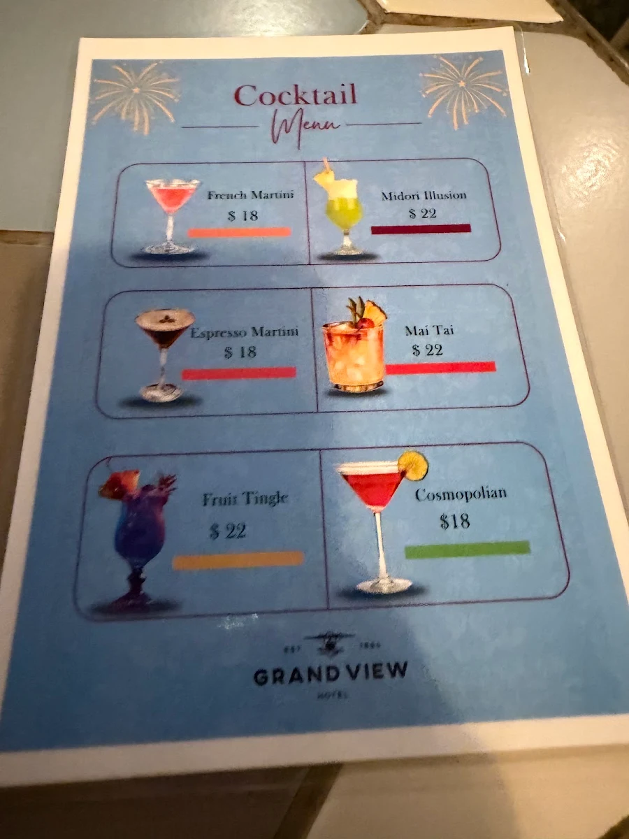 Menu, Grand View Hotel