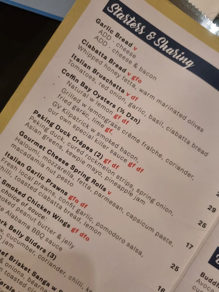 Menu, Grand View Hotel