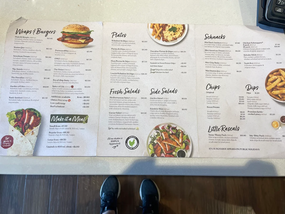 Menu, Schnitz Wangaratta
