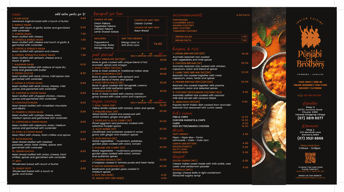 Menu, Punjabi Brothers - Indian Cuisine Karalee