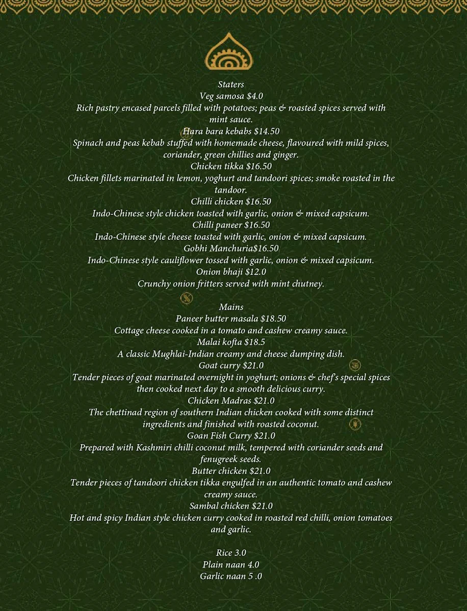 Menu, Parivaar Indian Restaurant