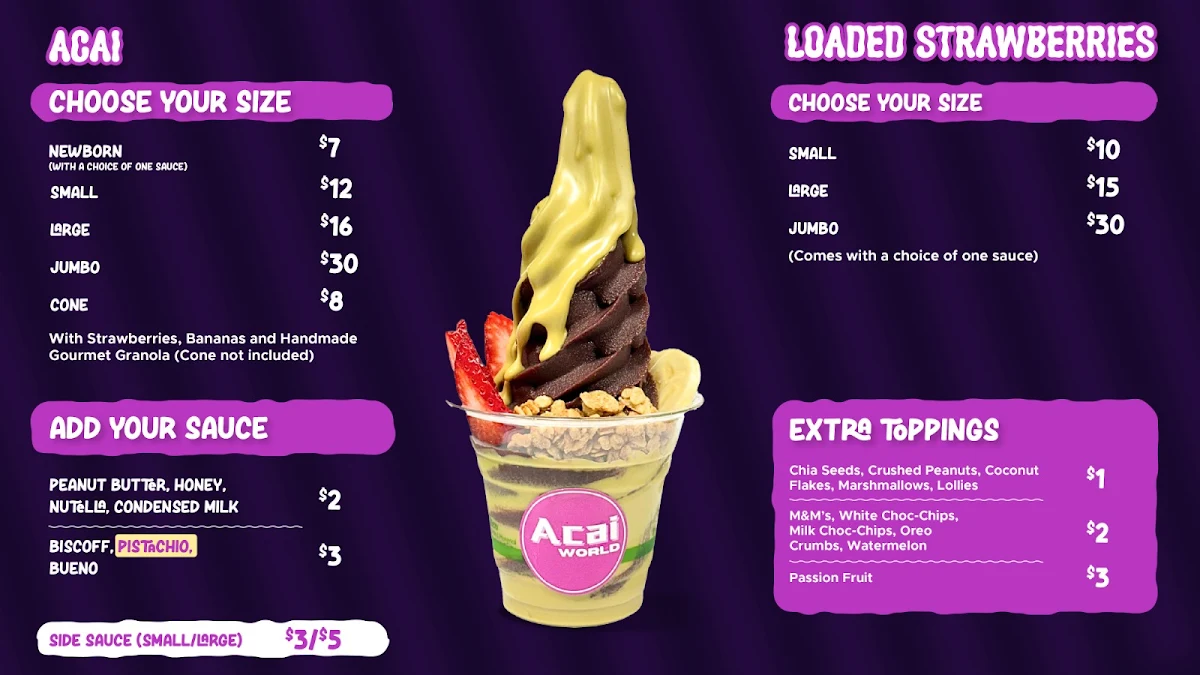 Menu, Acai World