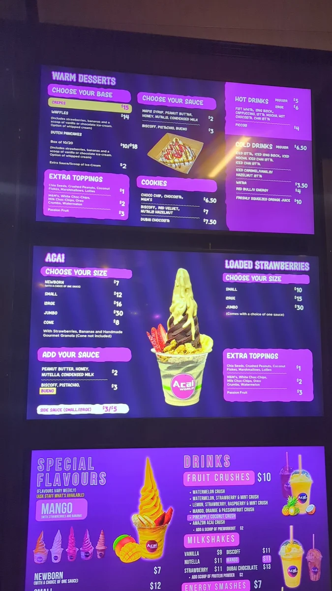 Menu, Acai World