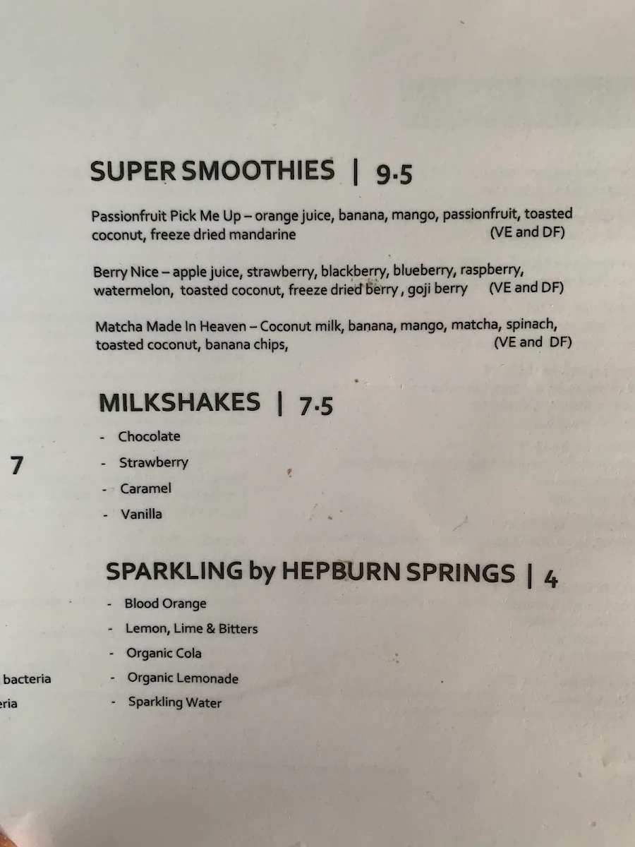 Menu, Darling Street Espresso