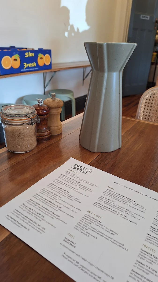 Menu, Darling Street Espresso