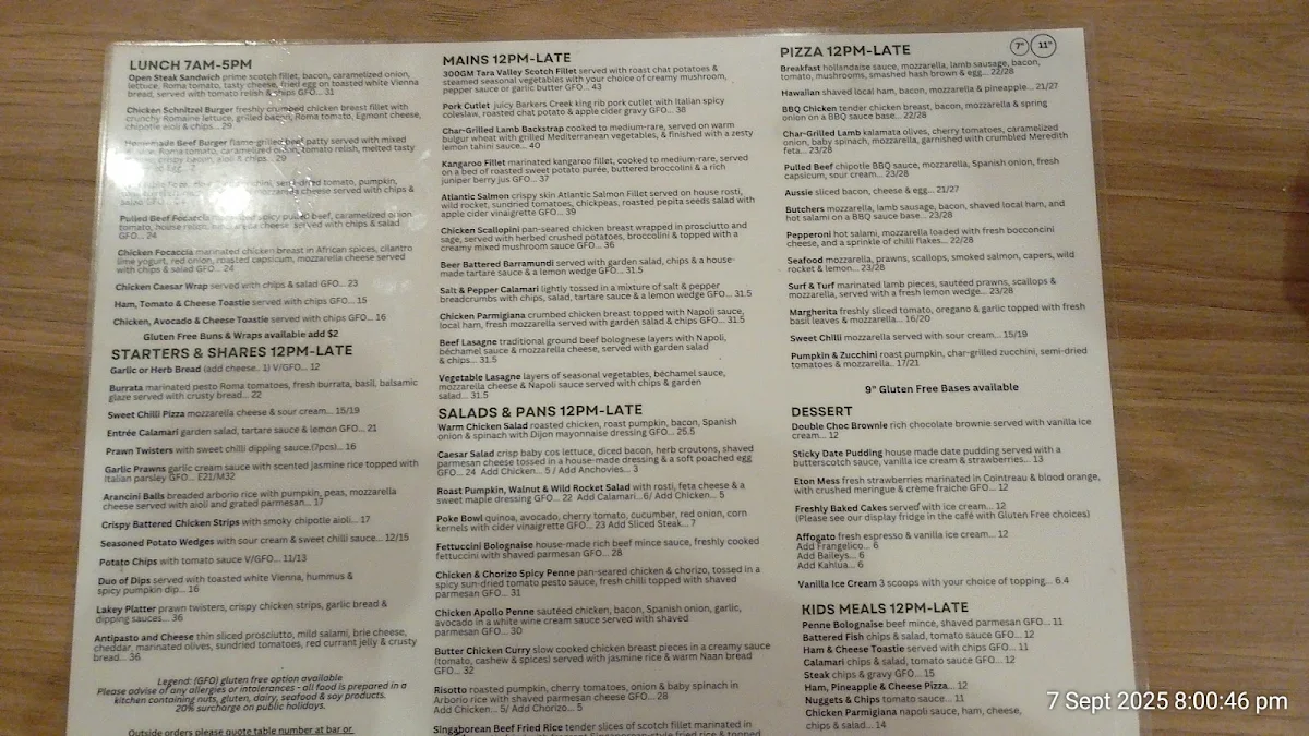 Menu, The Lake View Hotel