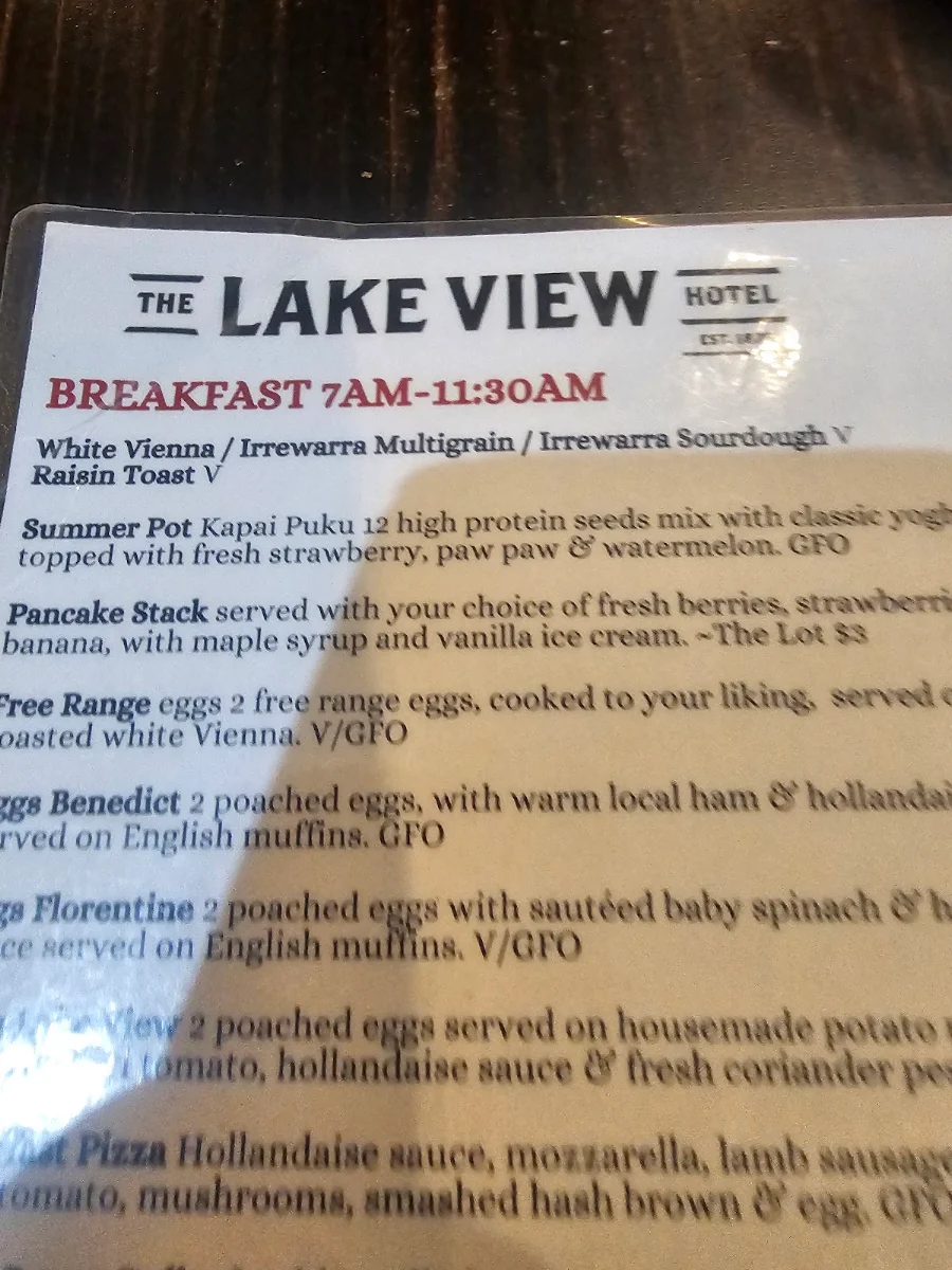 Menu, The Lake View Hotel