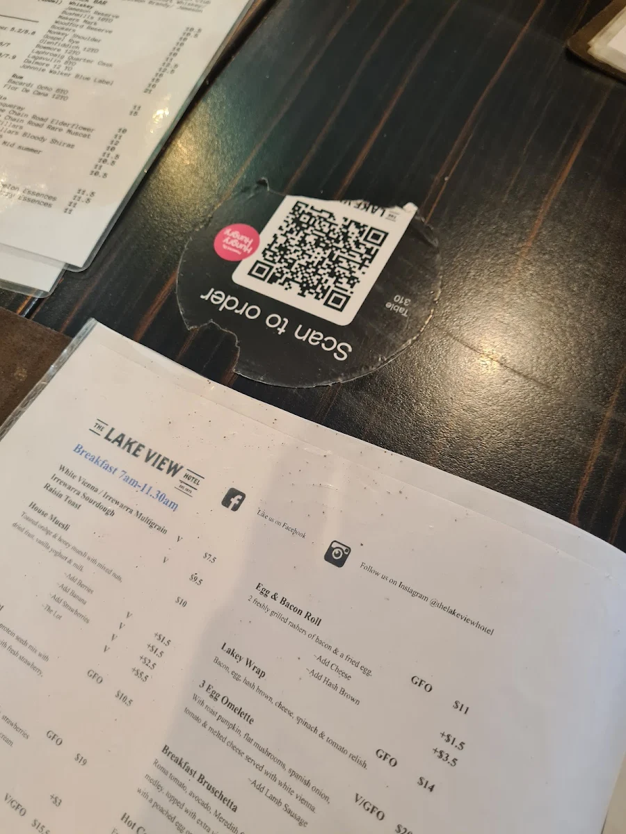 Menu, The Lake View Hotel