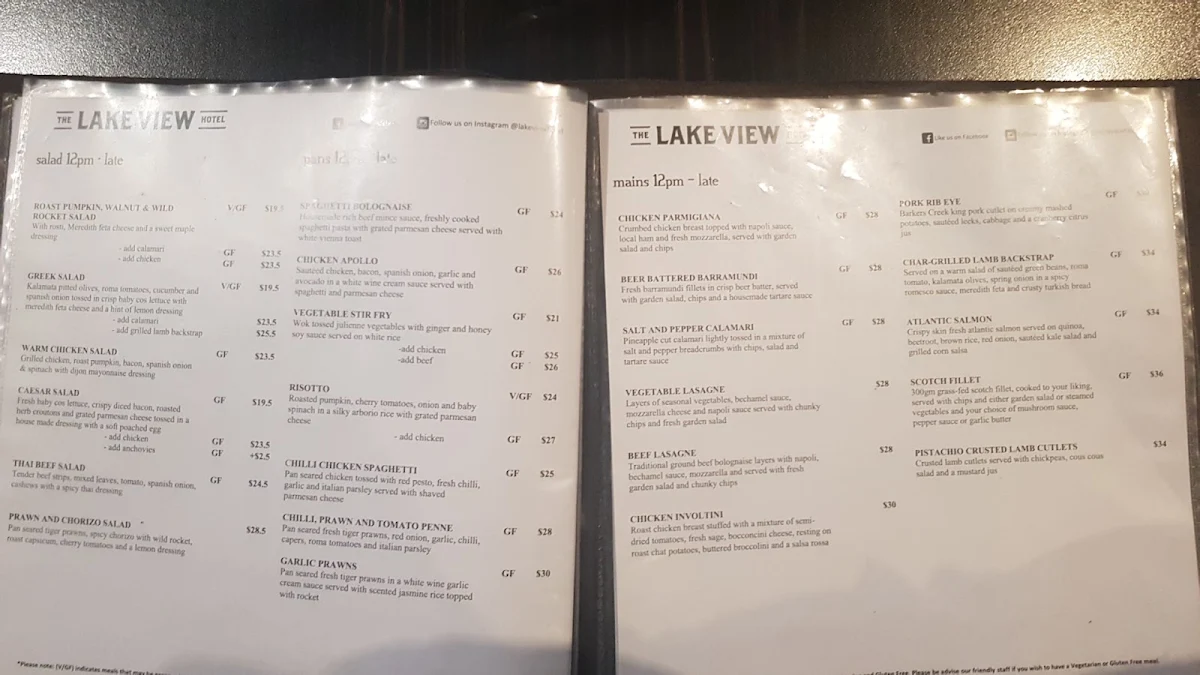 Menu, The Lake View Hotel