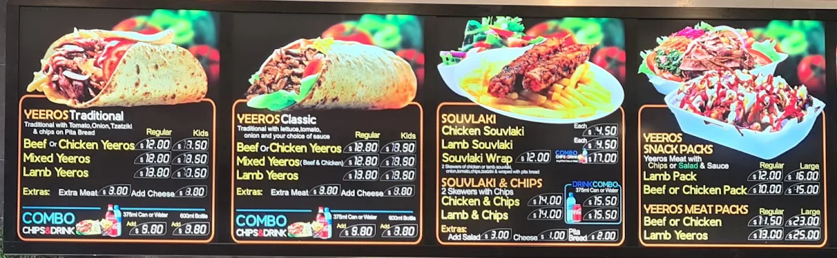 Menu, GK 's Yeeros