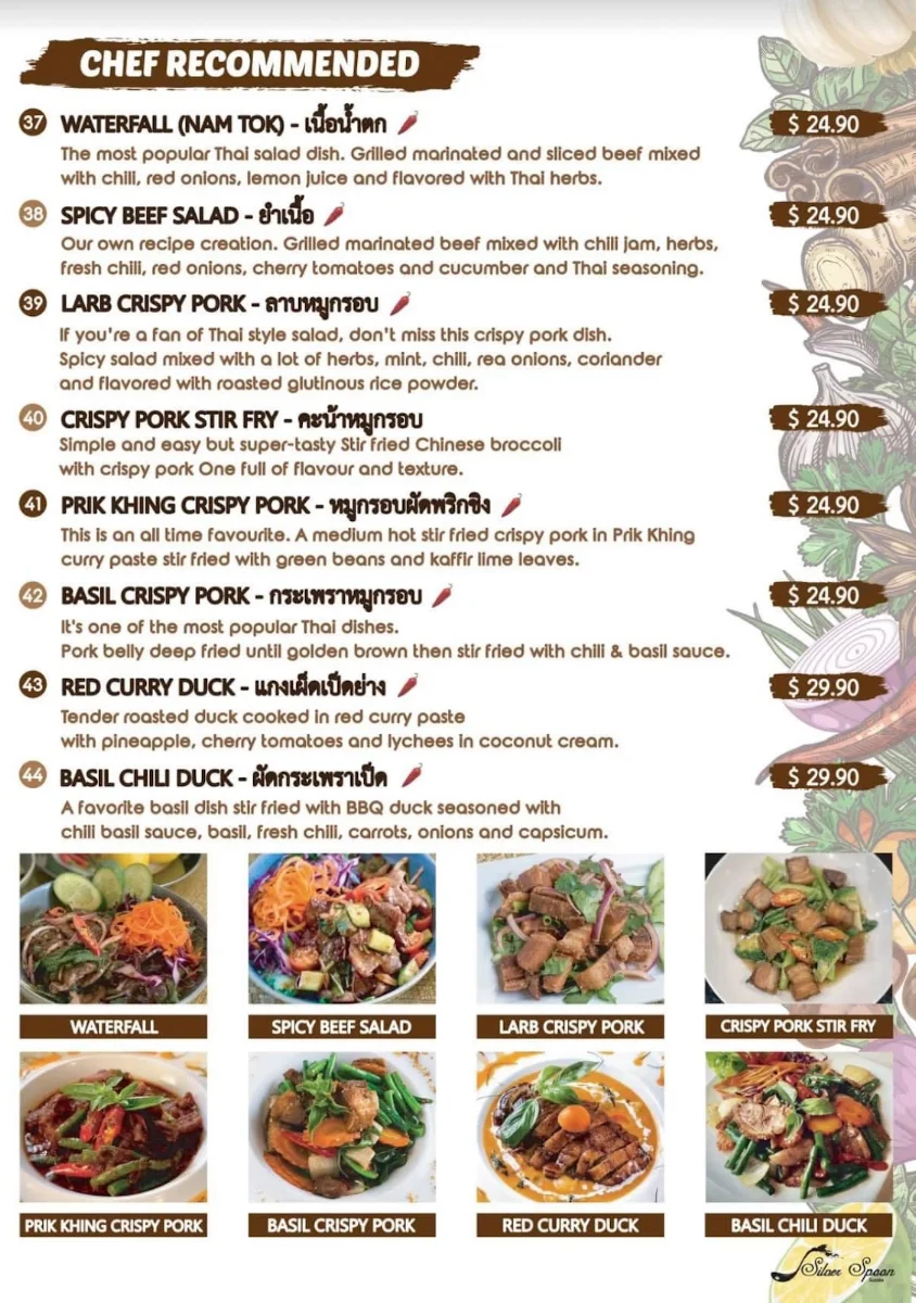 Menu, Silver Spoon Sussex Inlet (Thai Restaurant )