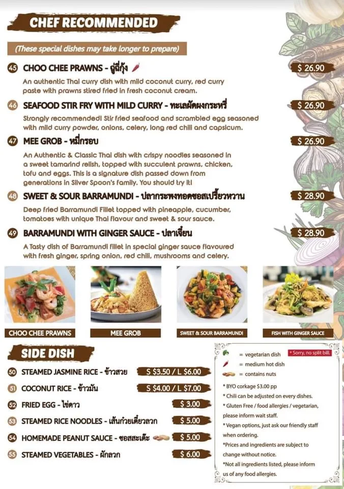 Menu, Silver Spoon Sussex Inlet (Thai Restaurant )