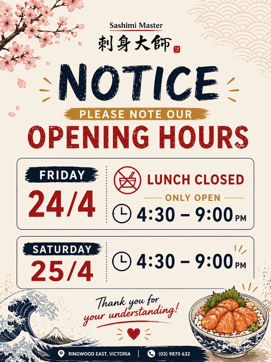 Menu, Sashimi Master