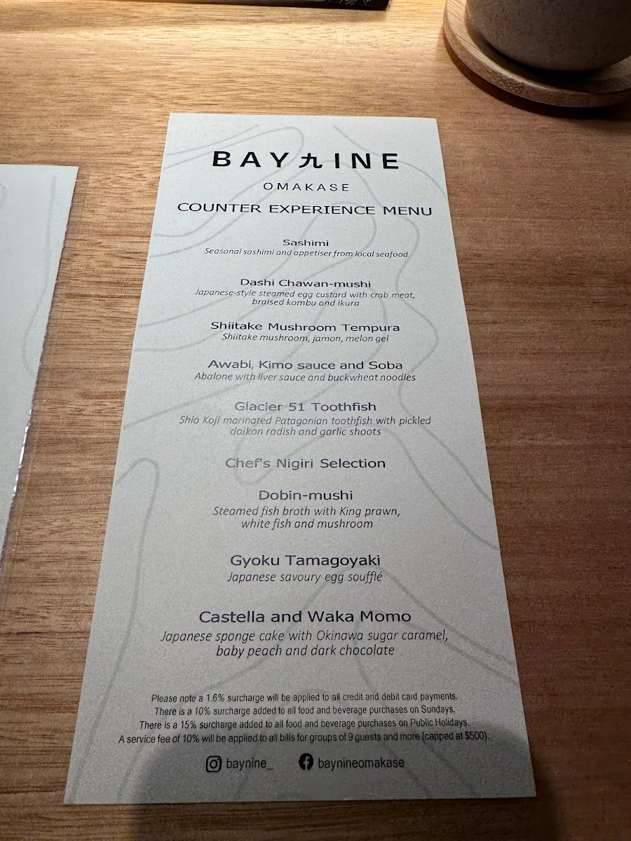 Menu, Jimmy’s Kitchen (Bay Nine Sydney)