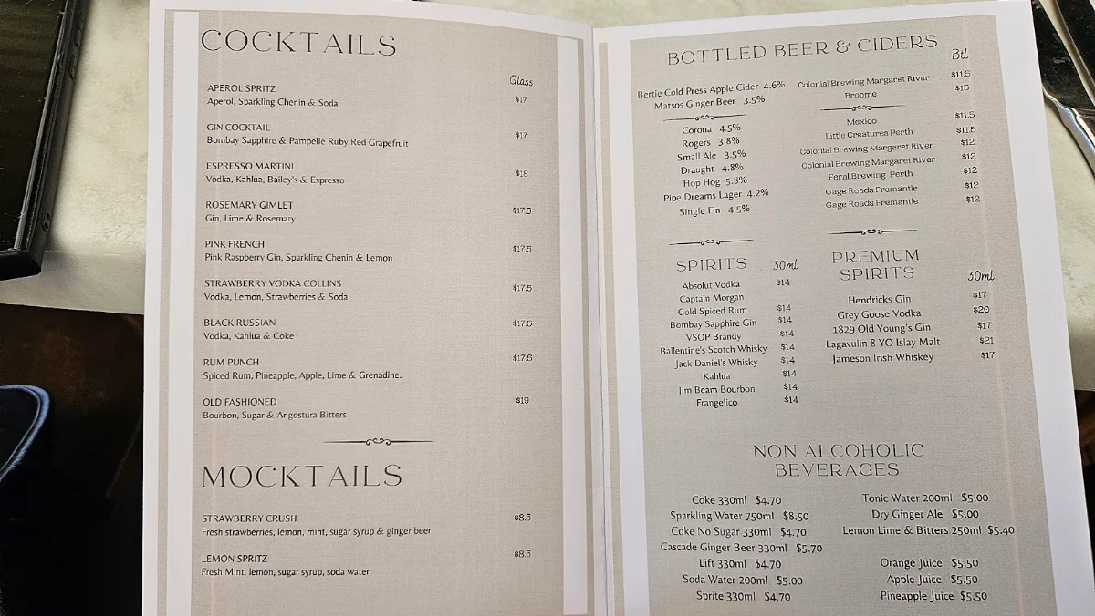 Menu, The Nest
