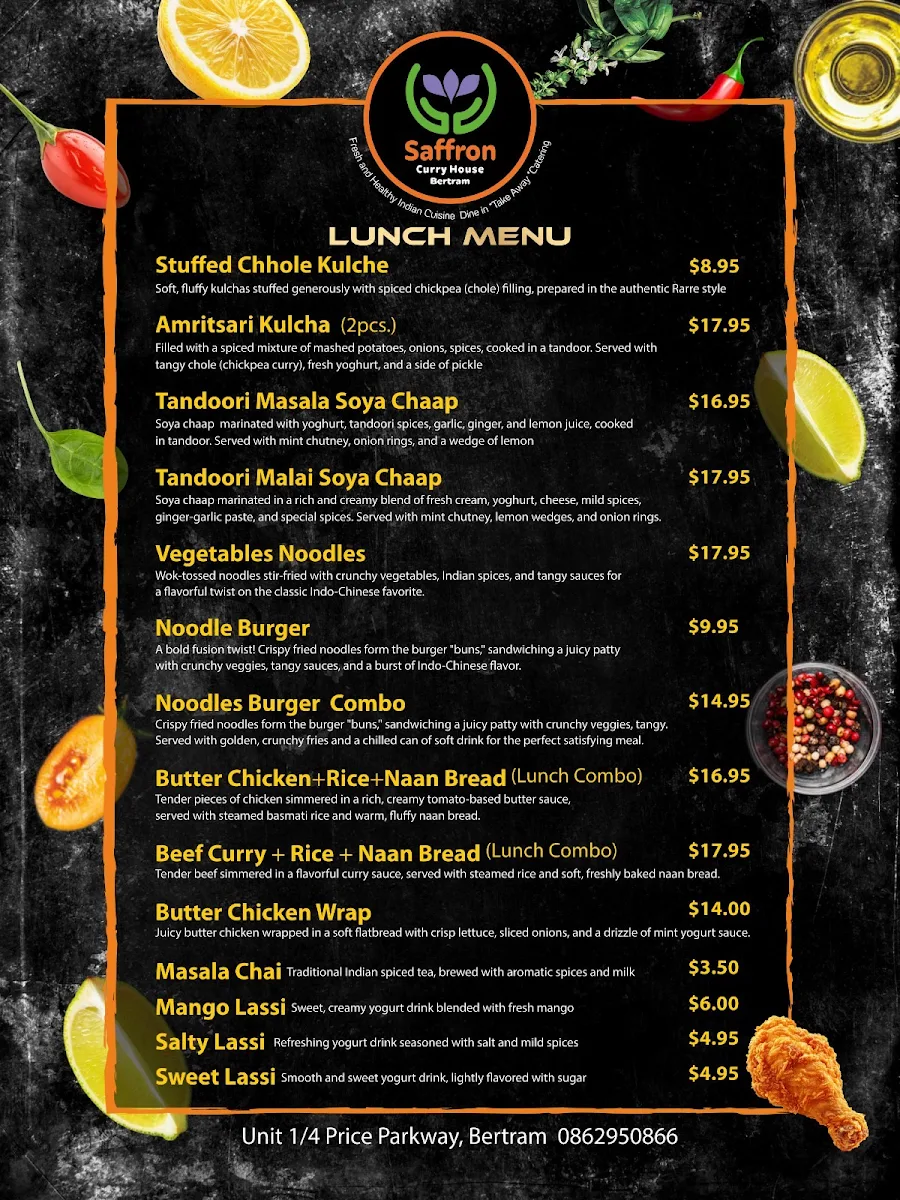 Menu, Saffron Curry House
