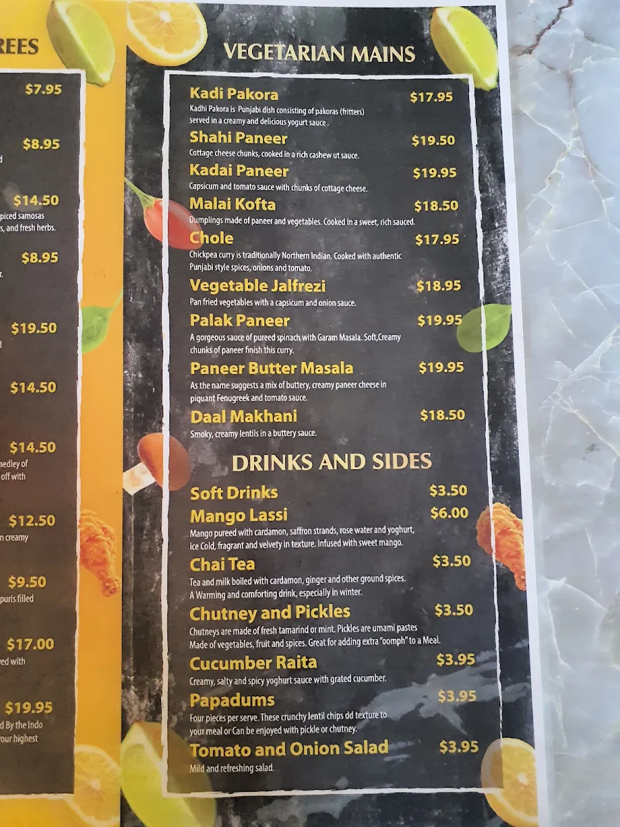 Menu, Saffron Curry House