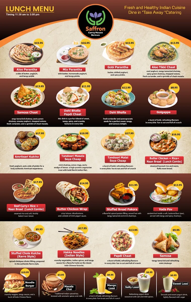 Menu, Saffron Curry House