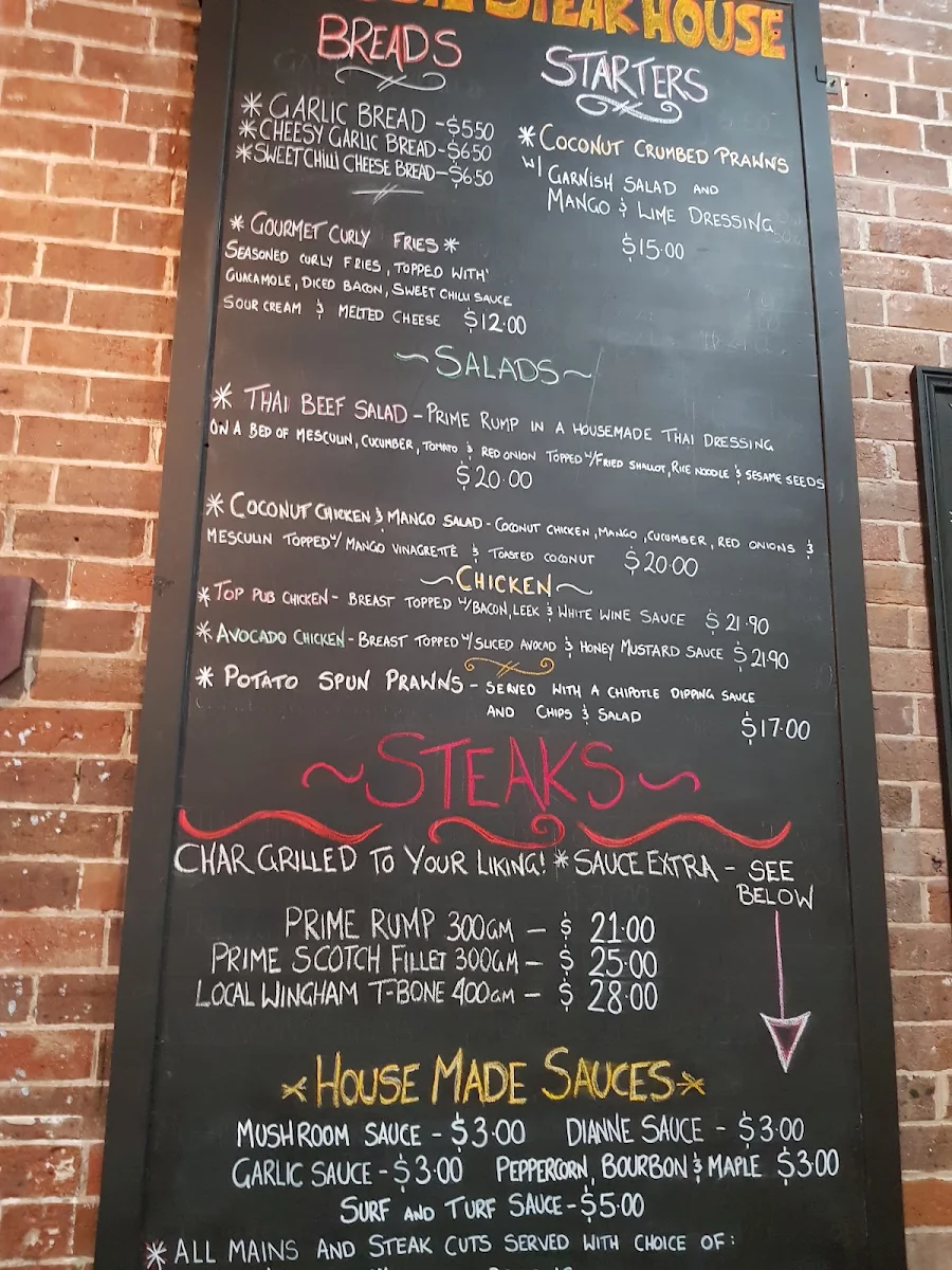 Menu, Australian Hotel Wingham
