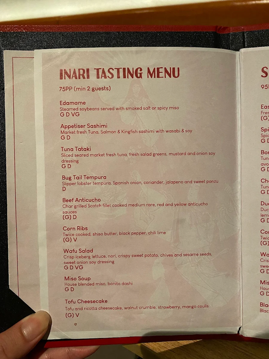 Menu, Inari Canberra Centre