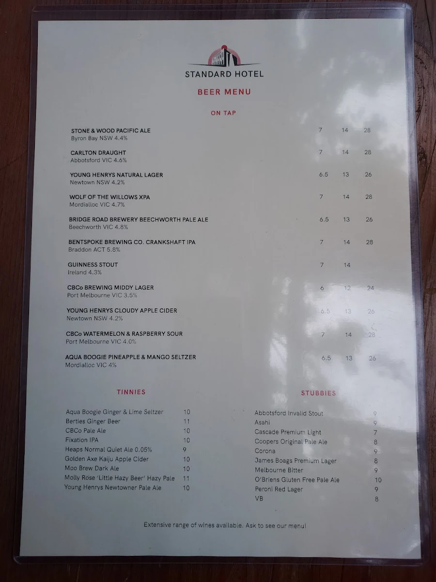 Menu, The Standard Hotel