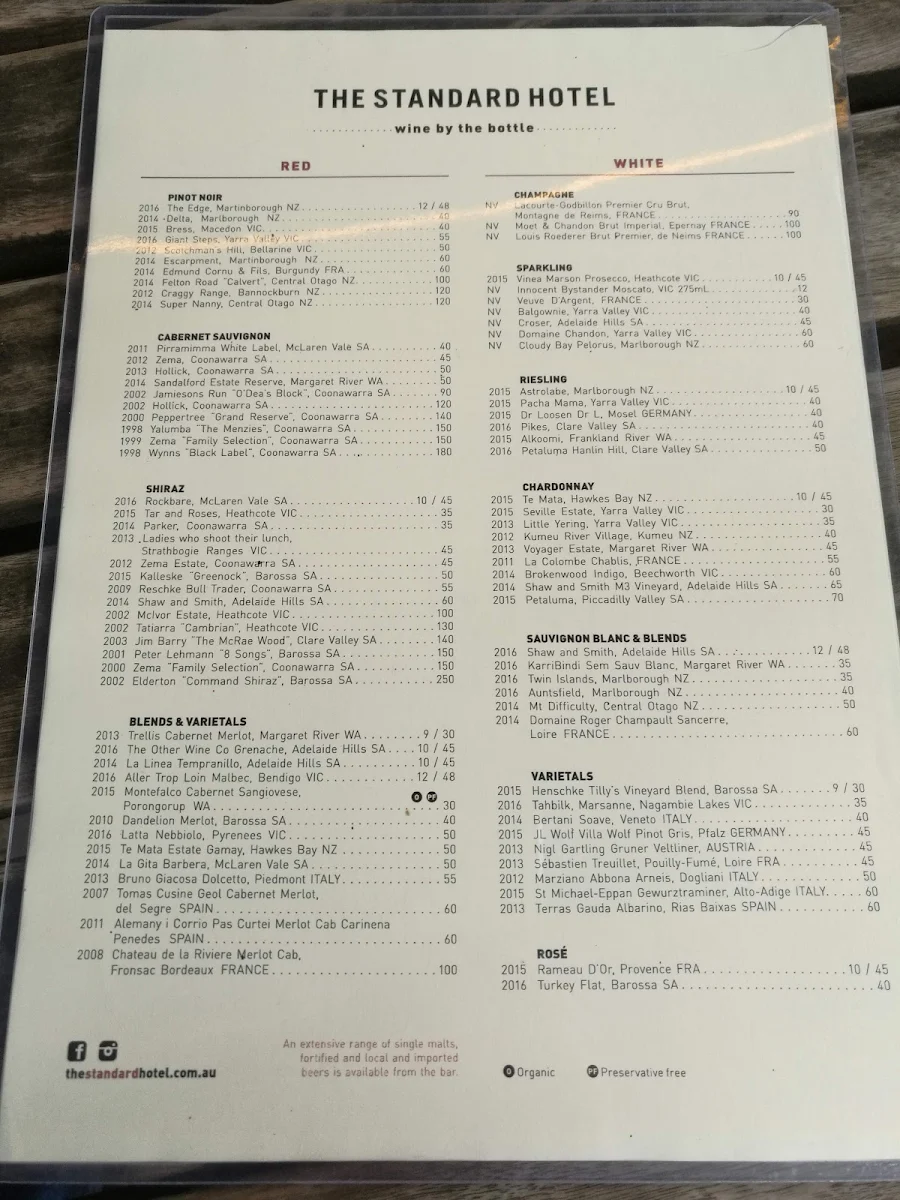 Menu, The Standard Hotel