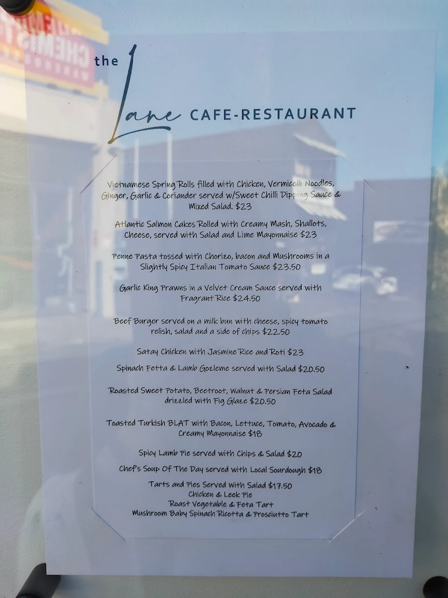 Menu, The Lane Cafe - Restaurant.