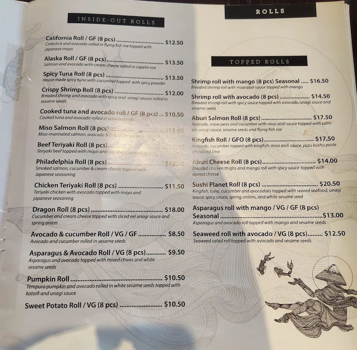 Menu, Sushi Planet
