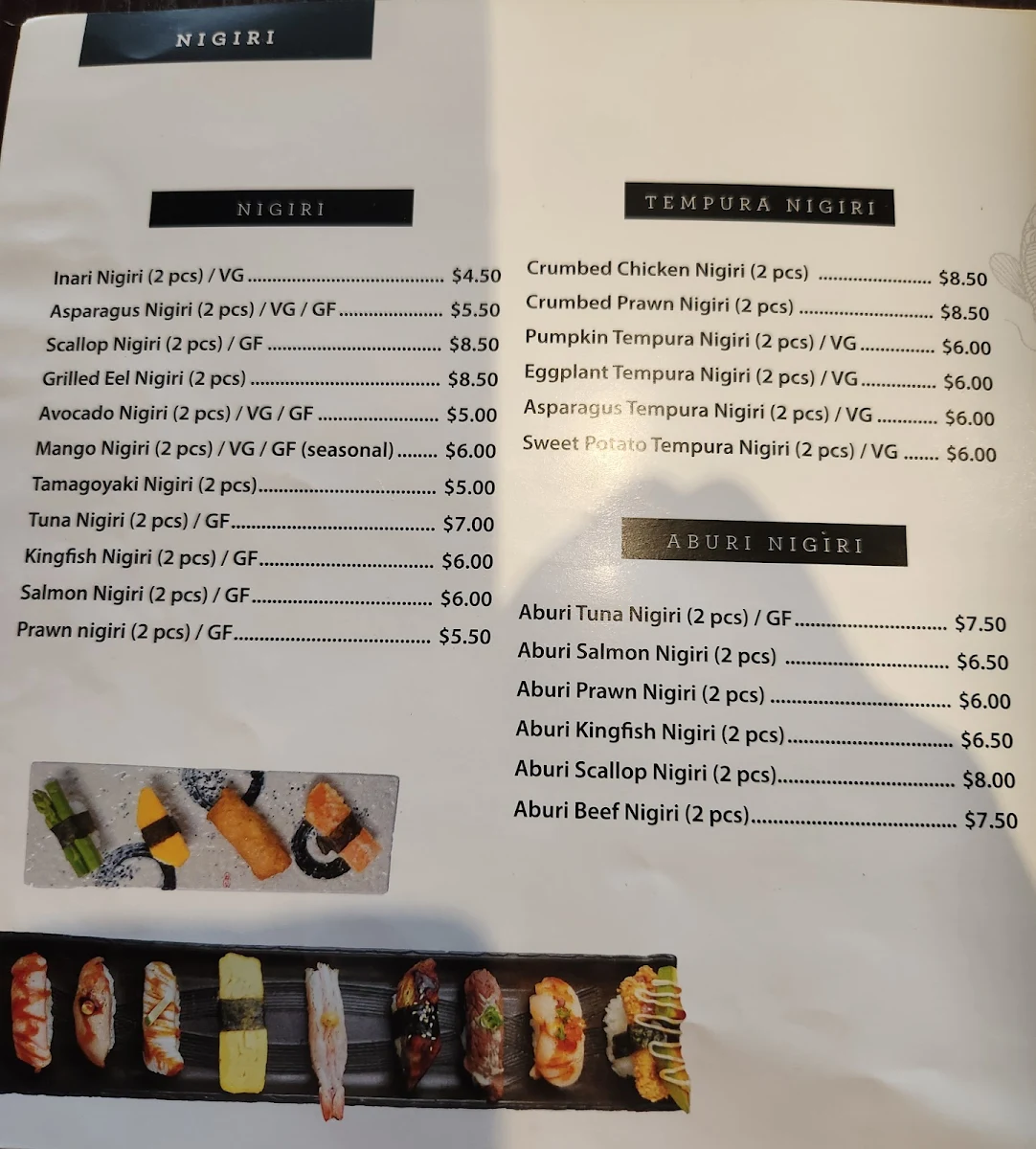 Menu, Sushi Planet