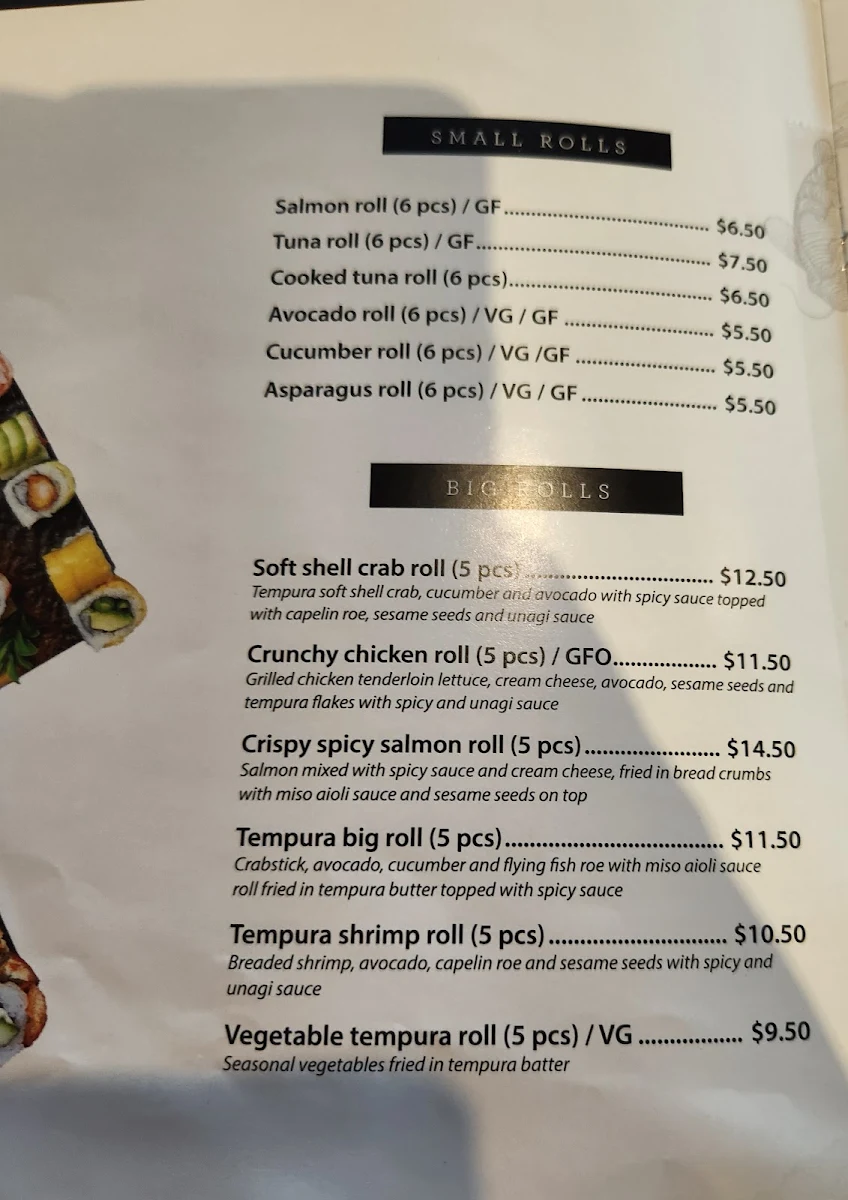 Menu, Sushi Planet