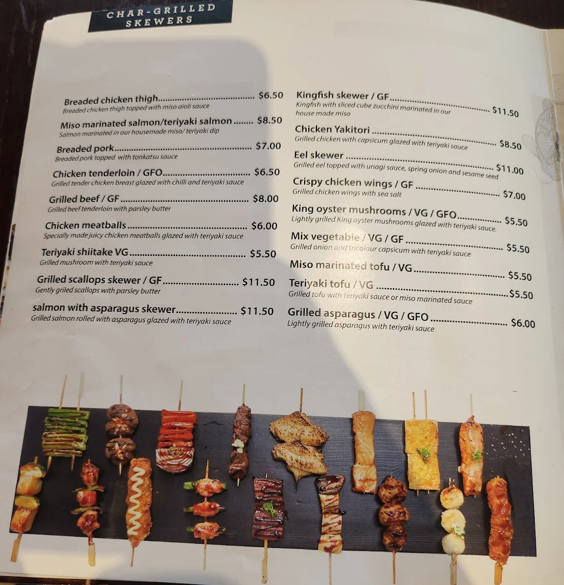 Menu, Sushi Planet