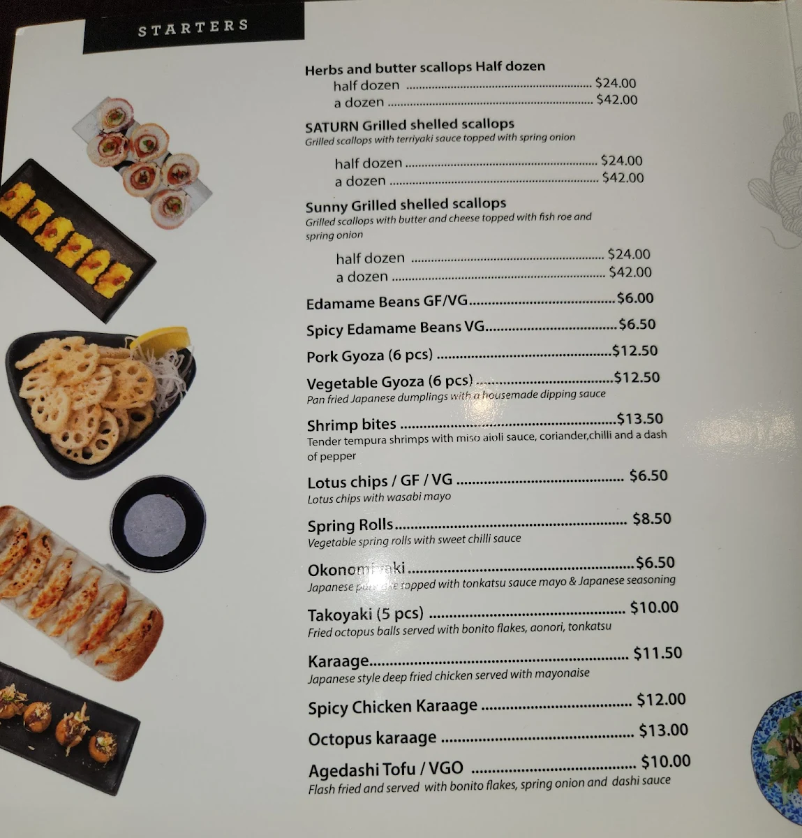 Menu, Sushi Planet