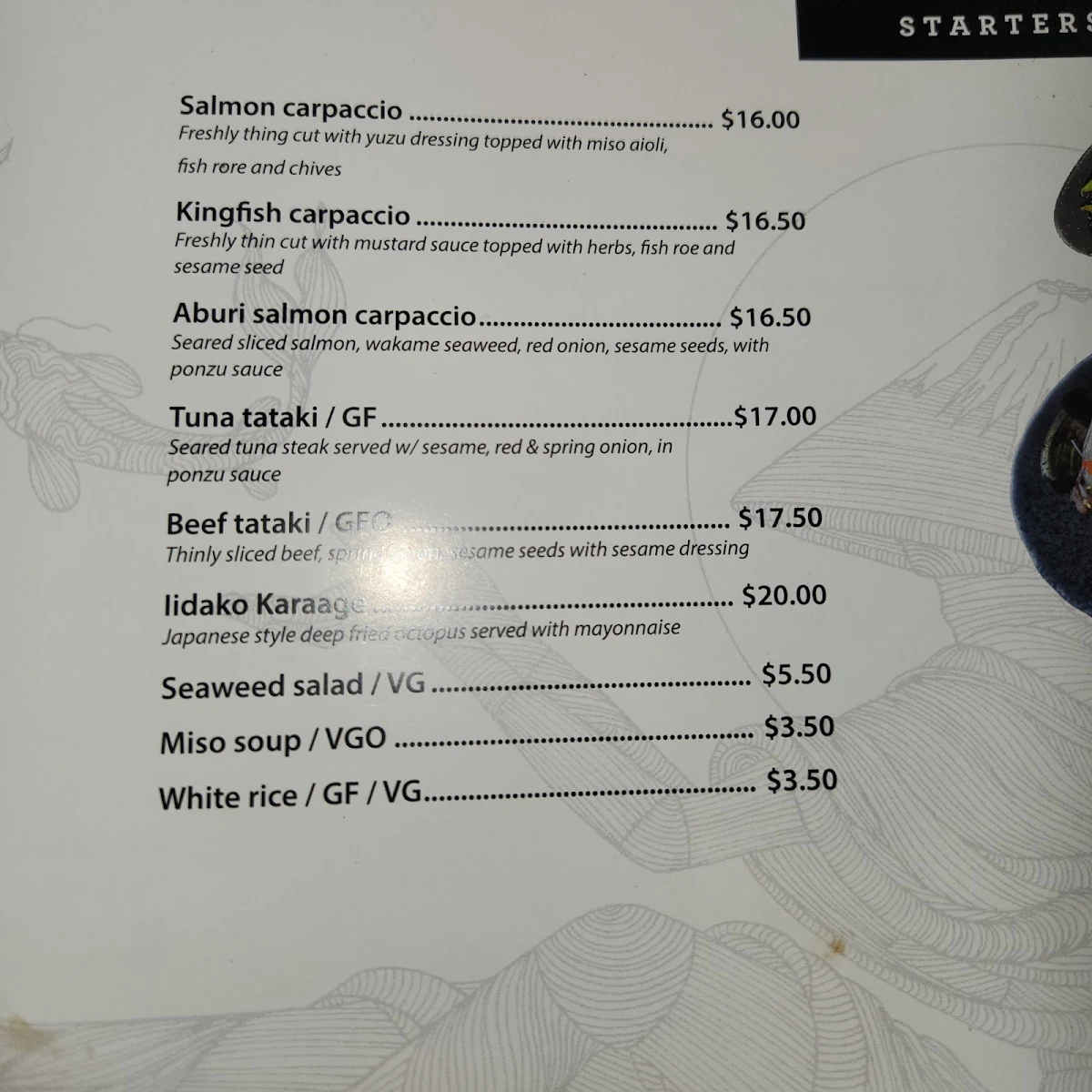 Menu, Sushi Planet