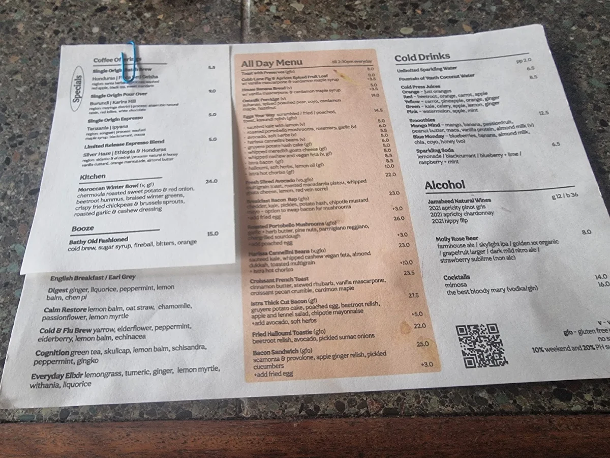Menu, Wide Open Road Coffee Roasters