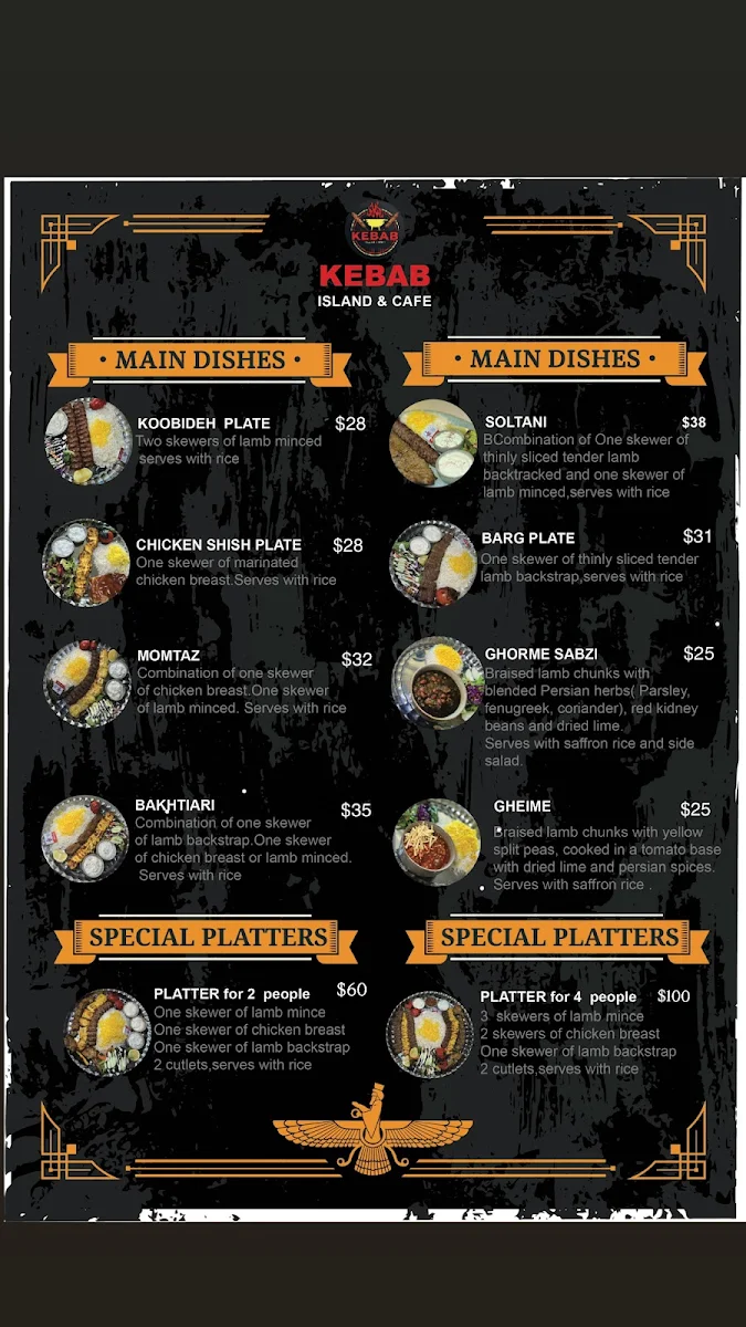 Menu, Kebab island & Cafe
