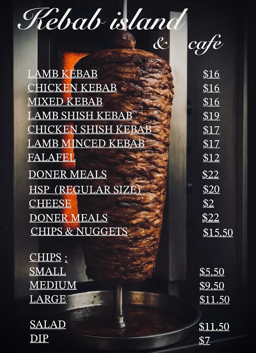 Menu, Kebab island & Cafe