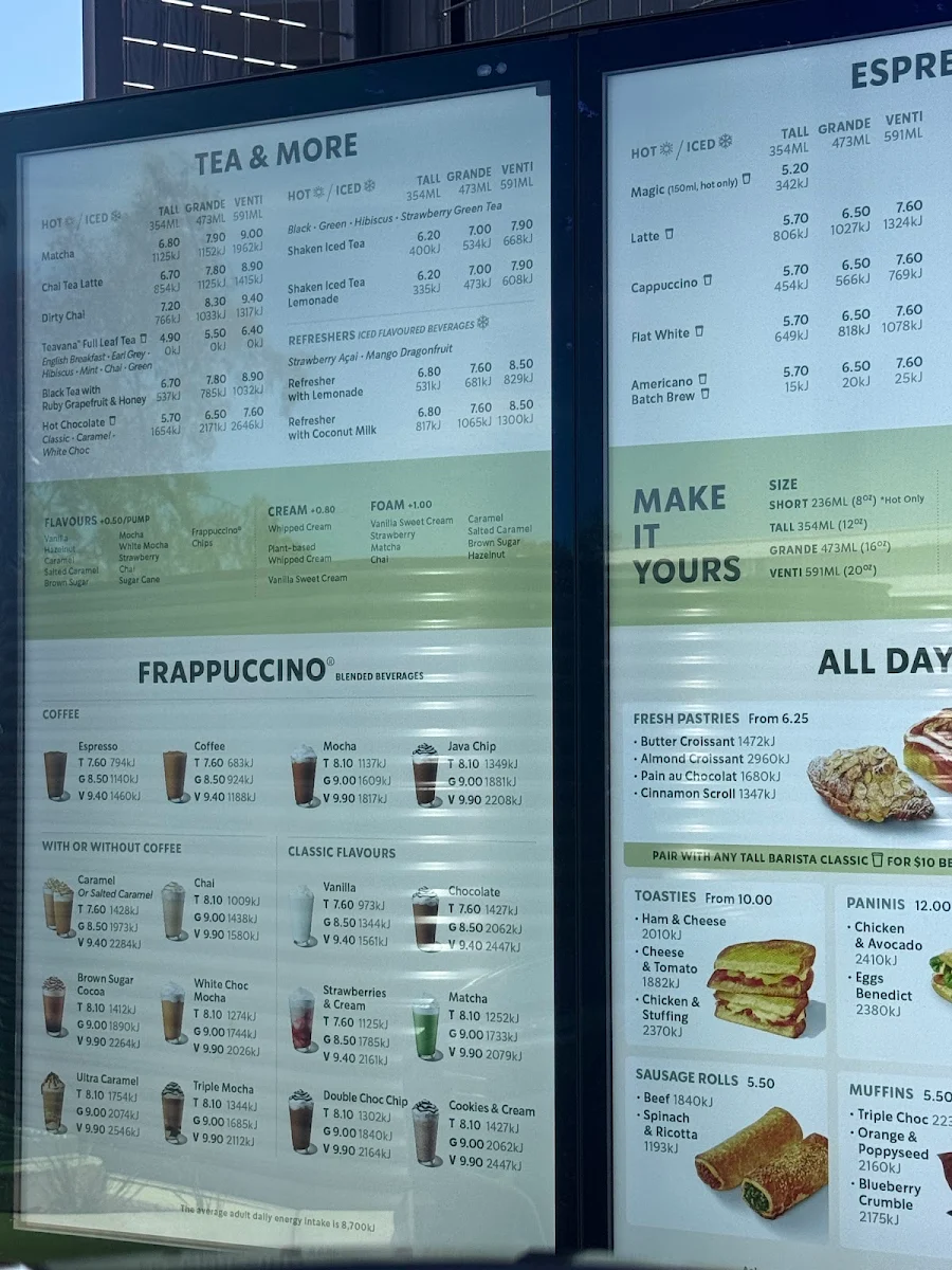 Menu, Starbucks Rowville