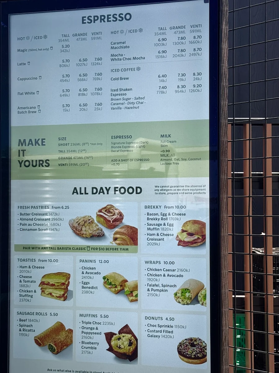 Menu, Starbucks Rowville