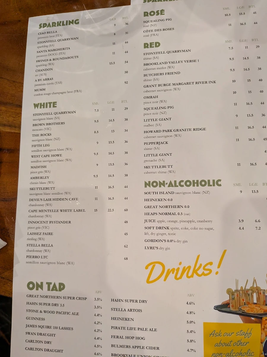 Menu, Herdsman Lake Tavern
