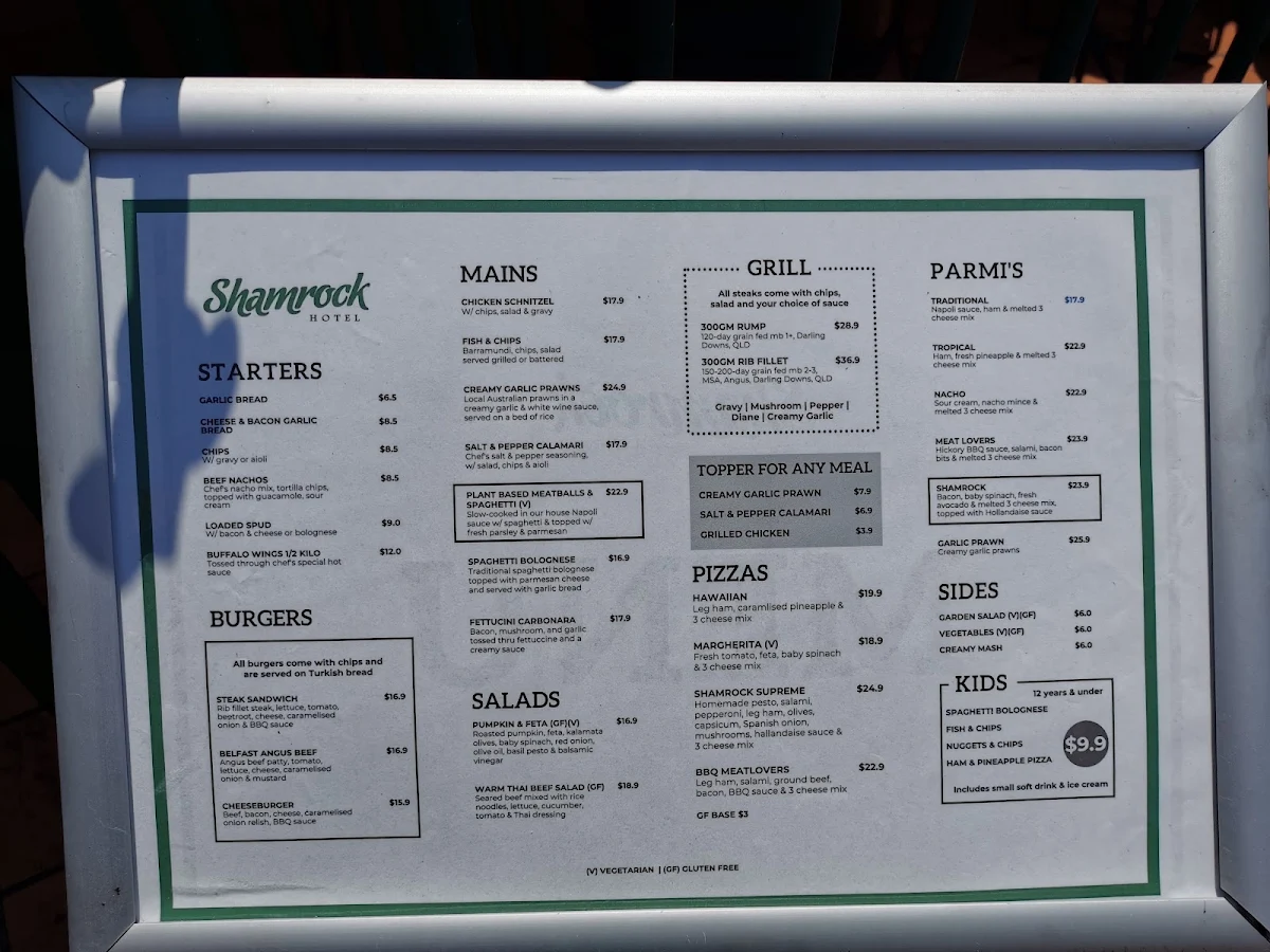 Menu, The Pub on Palmer