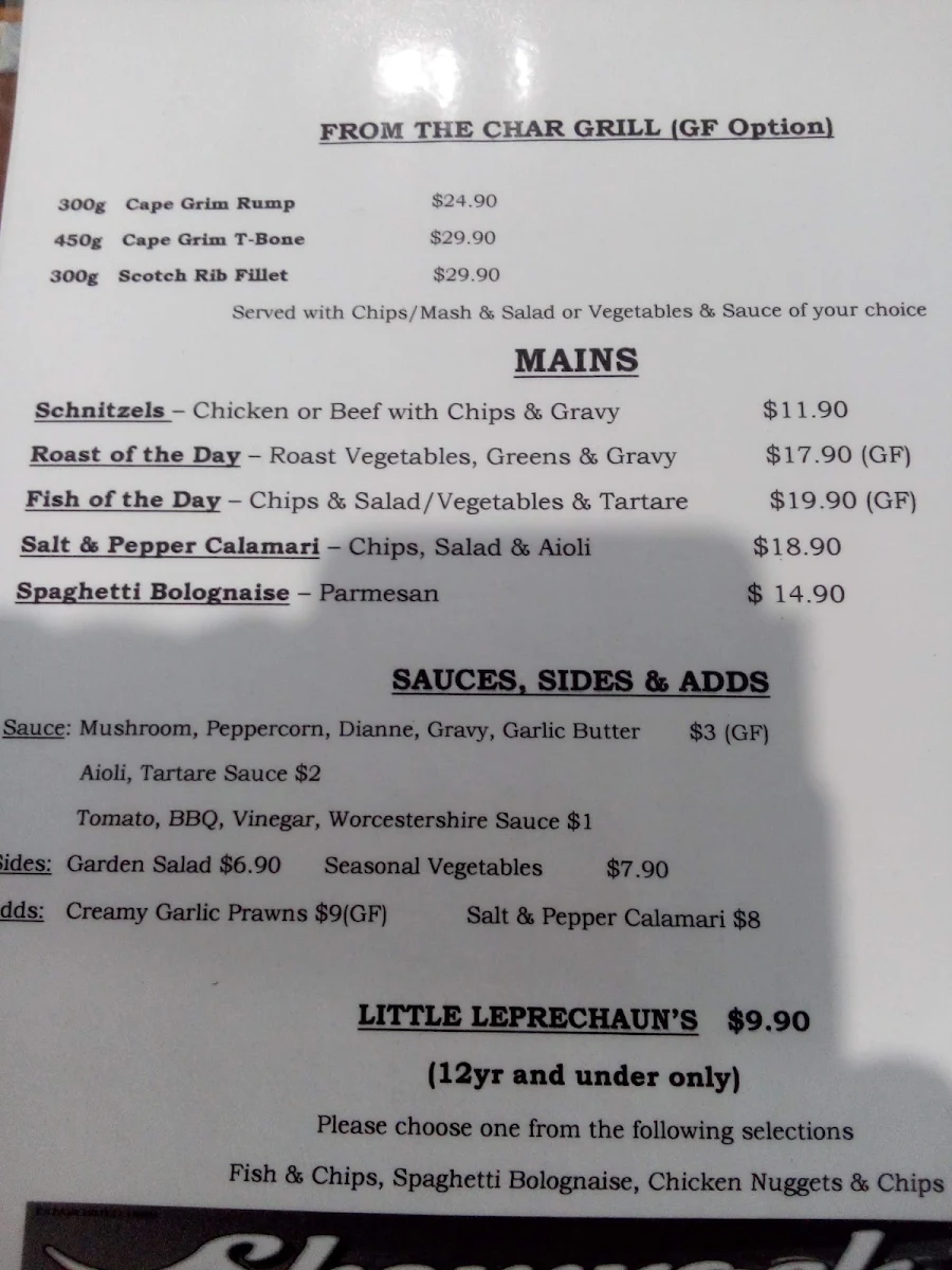 Menu, The Pub on Palmer